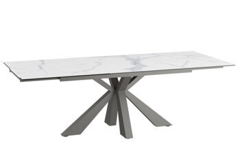 Extendable designer dining table "Ottawa" ceramic, light marble look - 150-230 x 100 cm