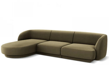 4 seater design corner sofa "Miley" - with velvet cover olive green