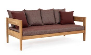 Kobo" indoor/outdoor 3-seater sofa in teak, Wine