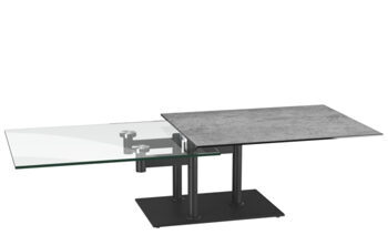 Extendable flexible design ceramic coffee table "Opera" Silver / Black, 90-150 x 60 cm