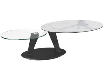Extendable flexible design ceramic coffee table "Ovalia" marble look light, 95-150 x 60 cm