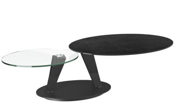 Extendable flexible design ceramic coffee table "Ovalia" titanium, 95-150 x 60 cm