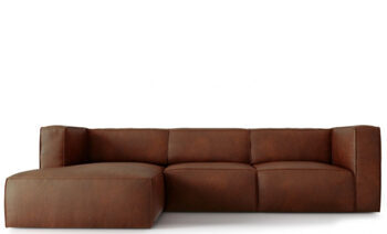 5 seater designer leather corner sofa "Muse" - Cognac