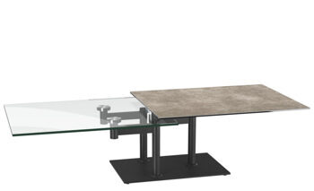 Extendable flexible design ceramic coffee table "Opera" cement gray / black, 90-150 x 60 cm
