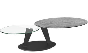 Extendable flexible design ceramic coffee table "Ovalia" Silver, 95-150 x 60 cm