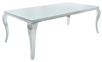 Rechteckiger Tisch „Modern Barock“ 180 x 90 cm - Edelstahl/Opalglas Weiss