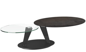 Extendable flexible design ceramic coffee table "Ovalia" marble look light, 95-150 x 60 cm