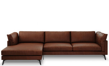 5 seater designer leather corner sofa "Camille" - Cognac