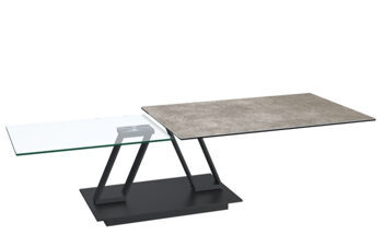 Extendable flexible design ceramic coffee table "Barcelona" cement gray / black - 95-163 x 60 cm