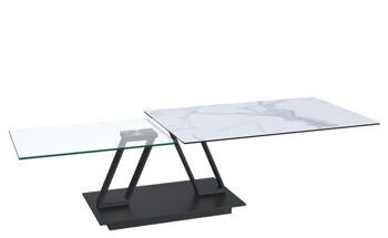 Extendable flexible design ceramic coffee table "Barcelona" marble look / black - 95-163 x 60 cm