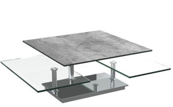 Extendable flexible design ceramic coffee table "Square" Silver/stainless steel, 80-118 x 80 cm
