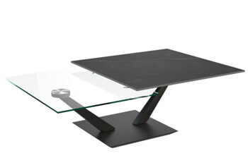 Extendable, flexible design ceramic coffee table "Granada" marble look Marquina / black, 80-127 x 60 cm