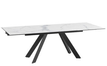 Extendable designer dining table "Ontario" ceramic, light marble look - 150-230 x 100 cm