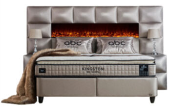 Premium box-spring bed "Kingston Plus" with ambient fireplace, mattress base: 160 x 200 cm
