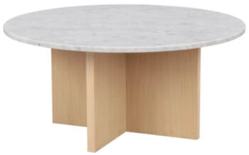 High quality round marble coffee table "Brooksville" Ø 90 cm - light oak / Carrara marble