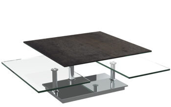 Extendable flexible design ceramic coffee table "Square" rust brown / stainless steel, 80-118 x 80 cm