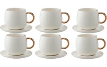 Espresso cup with saucer "Clara" with gold rim (6 pieces) - White/Gold