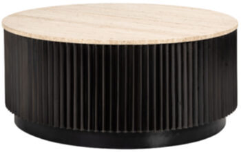 Design Couchtisch „Hampton“ mit Travertin Tischplatte Ø 90/ Höhe 38.5 cm