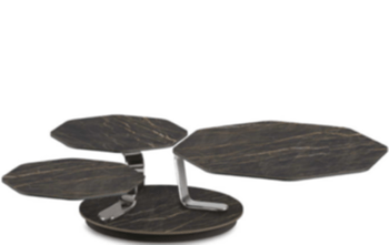 Ausziehbarer Designer Couchtisch „Batis“ mit rotierenden Tischplatten - Black Desire/ Silber