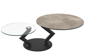 Ausziehbarer, flexibler Design Keramik Couchtisch „Vega“ Zementgrau, 105-139 x 80 cm