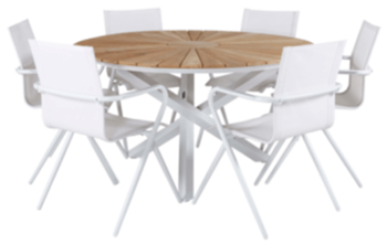 Gartenmöbel Set „MEXIKO TEAK“ / Tisch Ø 140 cm + 6 Stühle