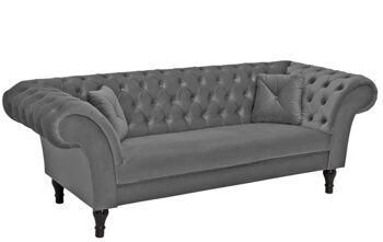 3 seater design velvet sofa "New Paris" - silver gray