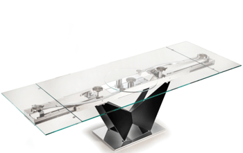 Extendable designer dining table "Volare" 200-280 x 100 cm - clear glass / matt black
