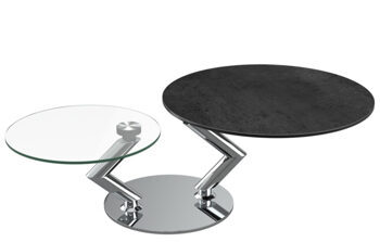 Ausziehbarer, flexibler Design Keramik Couchtisch „Omega“ Titan/Edelstahl, 105-139 x 80 cm