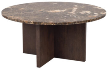 High-quality, round marble coffee table "Brooksville" Ø 90 cm - Brown oak/ Emperador marble