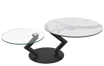 Ausziehbarer, flexibler Design Keramik Couchtisch „Vega“ Marmoroptik hell, 105-139 x 80 cm