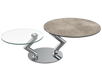 Extendable flexible design ceramic coffee table "Omega" cement gray / stainless steel, 105-139 x 80 cm