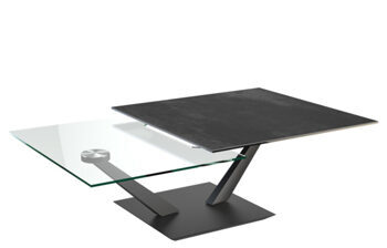 Extendable flexible design ceramic coffee table "Granada" titanium / black, 80-127 x 60 cm