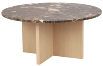 High quality round marble coffee table "Brooksville" Ø 90 cm - light oak / Emperador marble