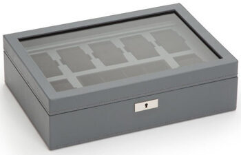 Echtleder Uhrenbox „Howard“ für 7 Uhren mit integrierten Manschenttenkopf-Aufbewahrung - Grau