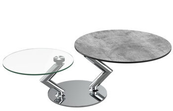 Ausziehbarer, flexibler Design Keramik Couchtisch „Omega“ Silver/Edelstahl, 105-139 x 80 cm