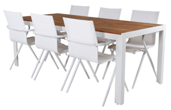 Gartenmöbel Set „Bois White“ / Tisch 205 x 90 cm + 6 Stühle