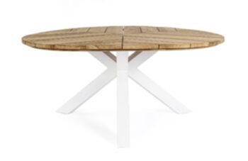 Massivholz In-/Outdoor Tisch „Palmdale“ Weiss - Ø 160 cm, aus Teakholz