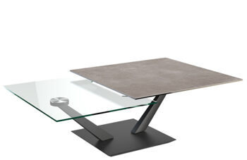 Extendable flexible design ceramic coffee table "Granada" cement gray / black, 80-127 x 60 cm