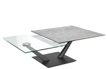 Extendable flexible design ceramic coffee table "Granada" Silver / Black, 80-127 x 60 cm