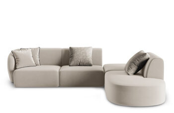 5 seater design corner sofa "Chiara" velvet without backrest - right side