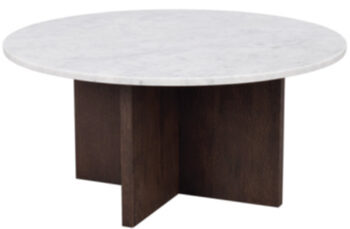 High quality round marble coffee table "Brooksville" Ø 90 cm - Dark Brown Oak / Carrara Marble