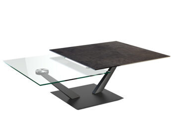 Extendable flexible design ceramic coffee table "Granada" rust brown / black, 80-127 x 60 cm