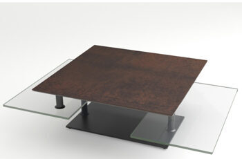 Extendable flexible design ceramic coffee table "Black Squad" rust brown, 80-118 x 80 cm