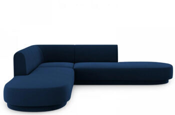 Modernes 5-Sitzer Design Ecksofa mit Ottomane „Miley“ - mit Samtbezug Königsblau