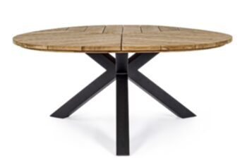 Massivholz In-/Outdoor Tisch „Palmdale“ Schwarz - Ø 160 cm, aus Teakholz