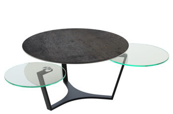 Extendable flexible design ceramic coffee table "Saffron" rust brown / black, 77-115 x 43 cm