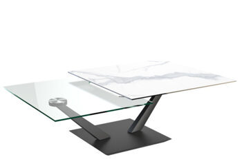 Extendable, flexible design ceramic coffee table "Granada" marble look light / black, 80-127 x 60 cm