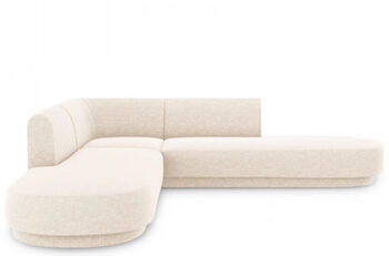 Canapé d'angle design moderne 5 places avec ottomane "Miley" - Chenille Light Beige