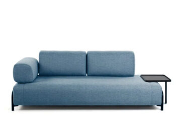 3-Sitzer Designsofa „Flexx“ 252 cm mit grossem Tablett - Hellblau