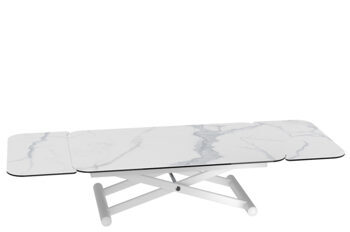 Multifunctional design dining and coffee table "Enora" marble look light, 120-190 x 75 cm / height 38-82 cm